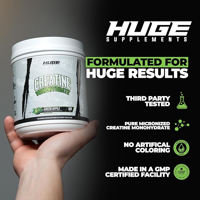 Flavored Creatine Monohydrate Powder - Green Apple Flavor 500 Grams Third Party Tested Micronized for Optimal Absorption 5 Grams Per Scoop Delicious &amp Easy Mixability (100 Servings)