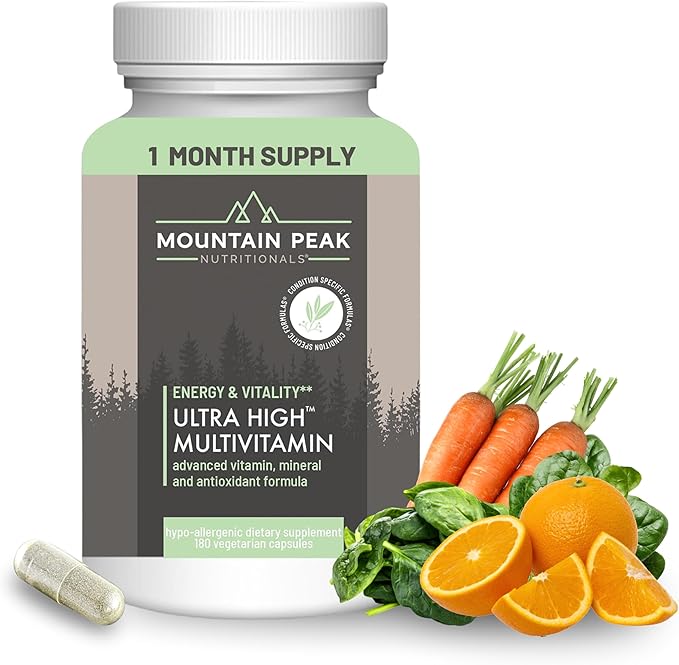 Mountain Peak Nutritionals Ultra High Multivitamin for Men &amp Women - with Vitamins A B12 B6 C D E Magnesium Zinc Folic Acid Digestive Enzymes &amp Probiotics (180 Vegetarian Capsules)