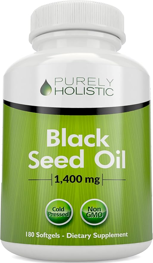 Purely Holistic Black Seed Oil Capsules 1400mg 180 Softgels 3 Month Supply - Cold Pressed Nigella Sativa Rich in Omega 6 9 &amp TQ Black Cumin Seed Oil Immune Support Joints and Digestion