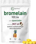 Bromelain 500mg with Quercetin &amp MCT Oil 240 Enteric Coated Softgels | Ultra Absorption Bromelain Supplement | Natural Digestive Enzymes for Digestion &amp Joint Health | Non-GMO Gluten Free