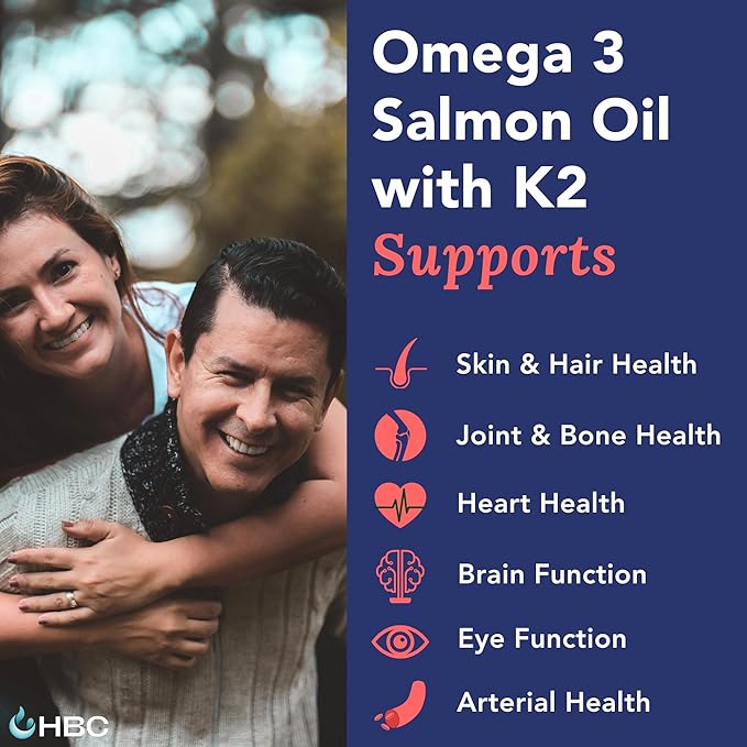 Cardio Omega 3 Fish Oil &amp Vitamin K2-1000mg Norwegian Salmon Oil with EPA DHA DPA &amp Astaxanthin No Fishy Aftertaste Fatty Acids Supplement - 90 Capsules