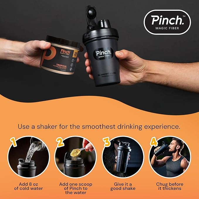Pinch Magic Fiber &amp Shaker Combo | Prebiotic Fiber Supplement for Digestive Health Keto Vegan Sugar-Free | Includes BPA-Free Shaker for Smooth Mixing &amp Travel | USA-Made | 28-Day Supply | 2