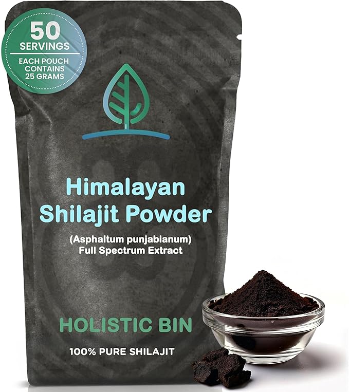 Holistic Bin Raw Himalayan Shilajit Powder - Shilajit Extract (Asphaltum Punjabianum) - No Fillers Rich in Fulvic Acid &amp Trace Minerals - Premium Supplement for Energy &amp Wellness - 25 Serving