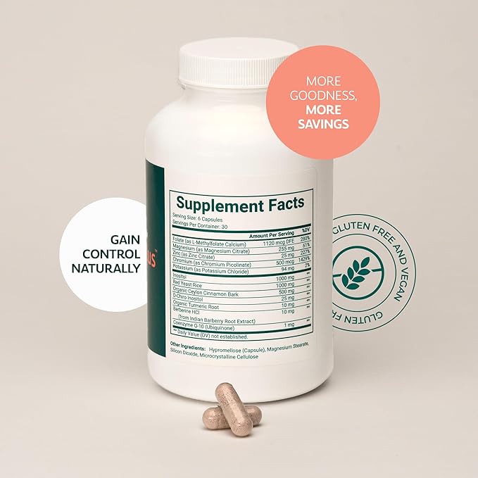 Inositol Plus Supplement for Women | Ovarian Health Hormone Balance Fertility Ovulation | 40:1 Myo-Inositol D-Chiro &amp 12 Ingredients | Developed by Medical Doctor | 120 Capsules