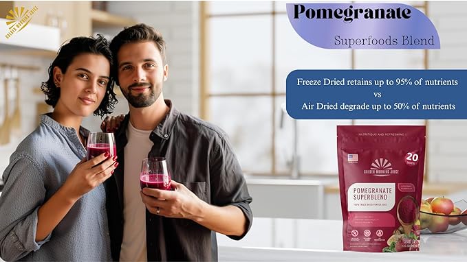 Pomegranate Superblend 100% Freeze Dried Powder Juice Pomegranate Avocado Kale Beets Banana Monk Fruit No Sugar added.
