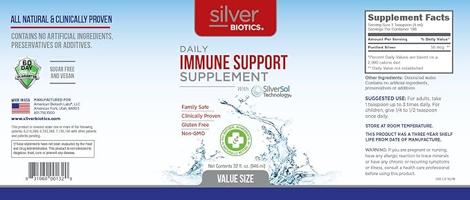 Silver Biotics Advanced Silver Technology SilverSol Ag₄O₄ 10 PPM Immune Support | Bio-Hacking Immune Building Natural Support | 32 Fl Oz