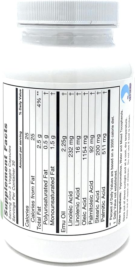 Montana Emu Ranch - Emutrients Omega Complex Emu Oil 750mg (90) Veggie Caps - Dietary Supplement for Cardiovascular Support* - Omegas 3 6 7 and 9