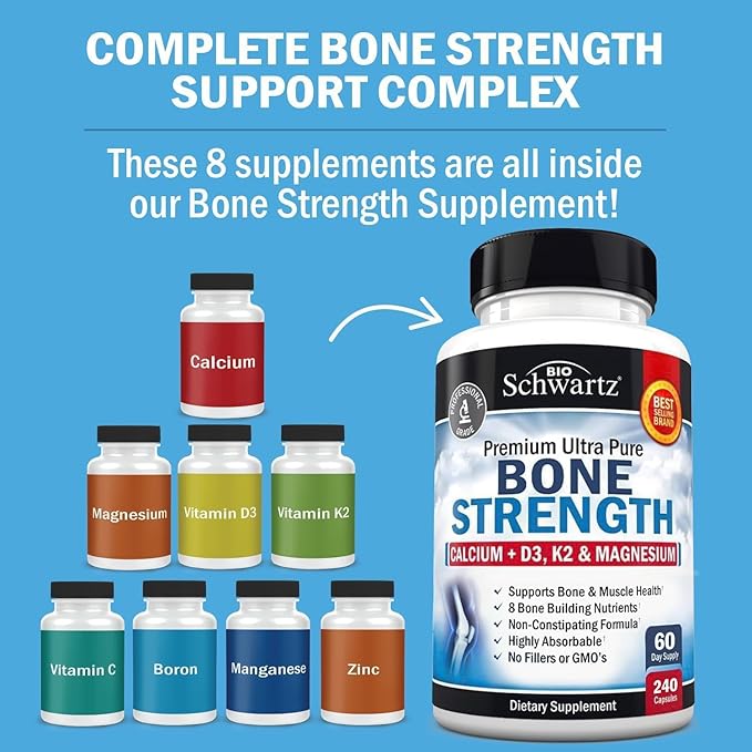 Bone Strength Mineral Supplement with Calcium and Magnesium (2 Month Supply) Plus Triple Strength Omega 3 Fish Oil Softgels (2 Month Supply)