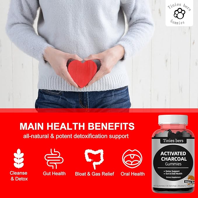 Tinies bers Activated Charcoal Gummies 400mg Magnesium Oxide Gummies 500mg Sugar Free for Adults &amp Kids Quicker to Cleanse Detox Gas Relief Gut &amp Oral Health Best Mg Form for ‘Digestion’