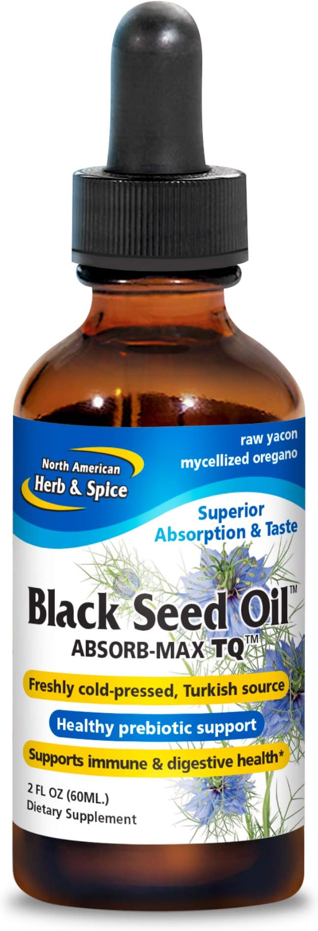 NORTH AMERICAN HERB &amp SPICE Black Seed Oil Absorb-Max TQ - 2 fl. oz. - Sublingual Mycellized Drops - Immune Support &amp Digestive Health - Oil of Oregano - Non-GMO - 52 Total Servings