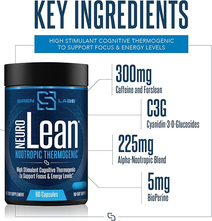 Siren Labs Neuro Lean Concentrated Thermogenic for Health Water Loss Energy and Focus - 60 Capsules