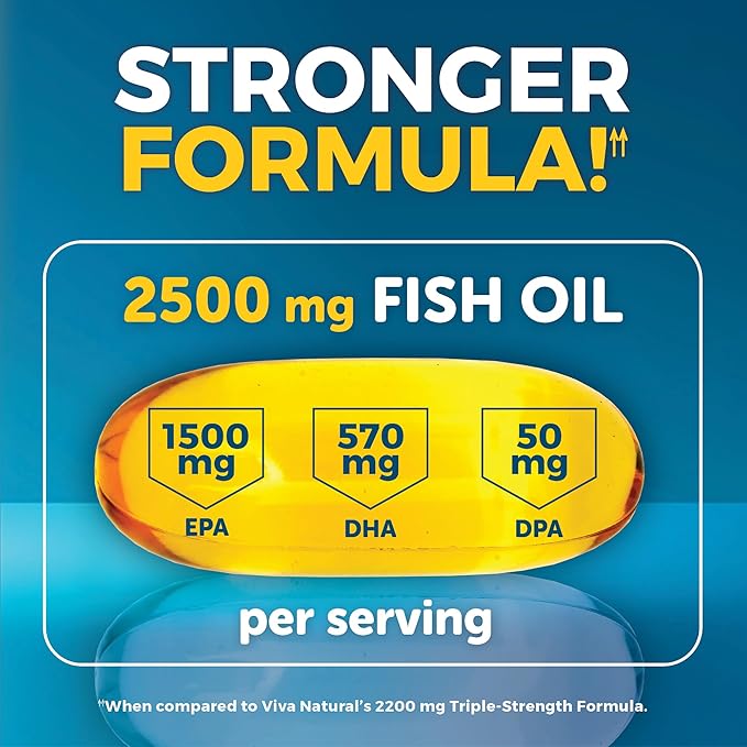 Viva Naturals Omega-3 Fish Oil Triple Strength 2500 mg 60 Softgels – Re-Esterified Omega 3 Fatty Acids Including EPA DHA DPA - Pascatarian-Friendly
