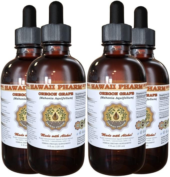 Hawaii Pharm Oregon Liquid Extract Oregon (Mahonia aquifolium) Tincture Herbal Supplement Made in USA 4x4 fl.oz