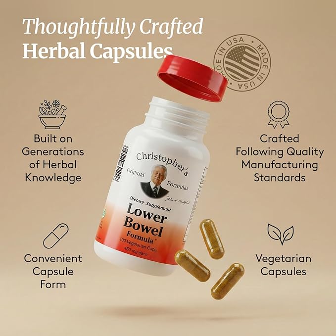 Christopher's Original Formulas Lower Bowel Cleanse Formula Capsules - Herbal Laxative Colon Cleanse and Gut Cleanse 100 ct. - Pack of 2