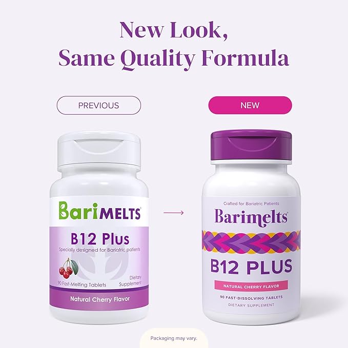 BariMelts Vitamin B12 Plus 90 Fast-Dissolving Tablets (3-Month Supply) Sugar-Free Bariatric Vitamins for Women Includes B12 B6 Folate and Biotin Natural Cherry Flavor