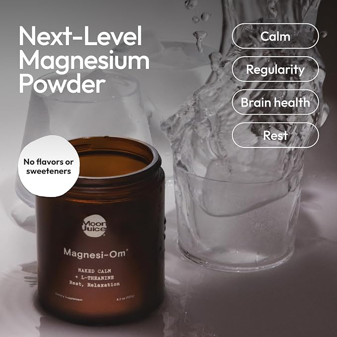 Moon Juice Magnesi-Om Magnesium Powder Supplement - Chelated Magnesium Complex + L-Theanine Blend for Rest Relaxation &amp Regularity - Vegan Non-GMO &amp No Sugar Unflavored 3.9 oz 30 Sevings