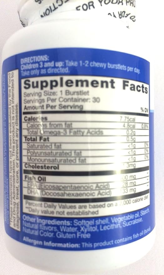 BioGlan Kids Smart Hi DHA Omega-3 Fish Oil 30 ea Chewable Burstlets BerryPack of 2