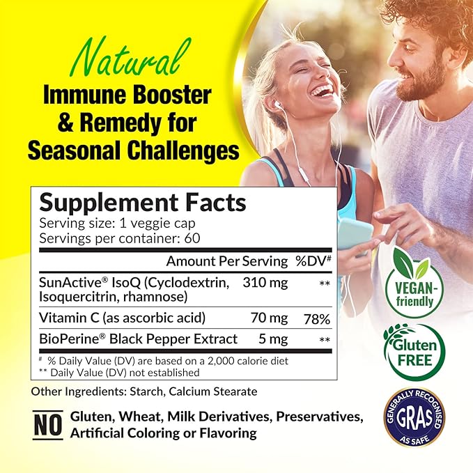LABO Nutrition Perfect Quercetin SunActive IsoQ Bioflavonoids Vitamin C 25x More Bioavailable for Immune Allergy Sinus Relief and Cardiovascular Support - Healthy Inflammation Response - 60s