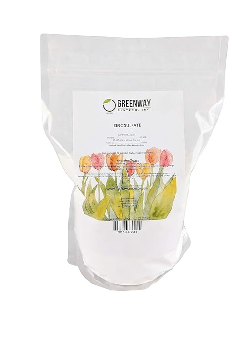 Greenway Biotech Inc. Zinc Sulfate Powder 35.5% Monohydrate Plus 16.5% Sulfur (5 Pounds)
