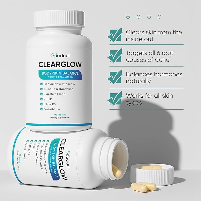 Clear Skin Supplement &amp Acne Supplement with Vitamin A DIM Milk Thistle – Hormonal Balance Liver Detox &amp Antioxidant Support – Glutathione Turmeric Dandelion – Natural Skin Formula 90 Cap