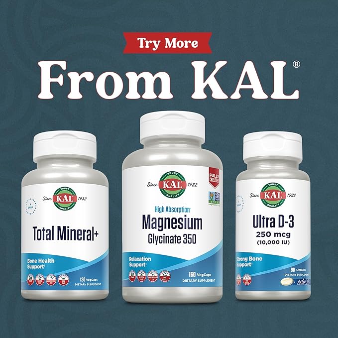 KAL Total Mineral Plus Capsules - Minerals and Trace Minerals for Strong Bones Immune Support w/Magnesium Glycinate Zinc Calcium Selenium Iron and More - Vegan Non-GMO Gluten-Free 30 Servings