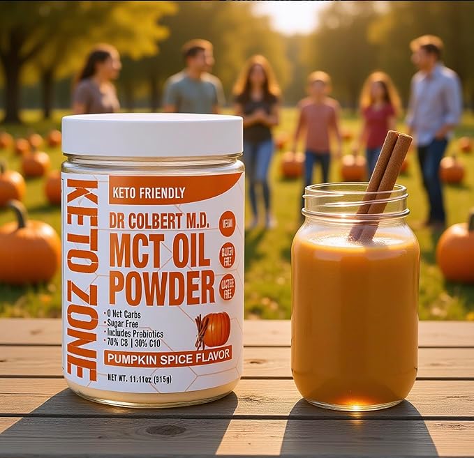 Dr. Colbert MD MCT Oil Powder | Pumpkin Spice Flavor | by Divine Health | Keto Zone | 70% C8 30% C10 | 0 Net Carbs | Gluten Free | 30 Day Supply | 300 Grams