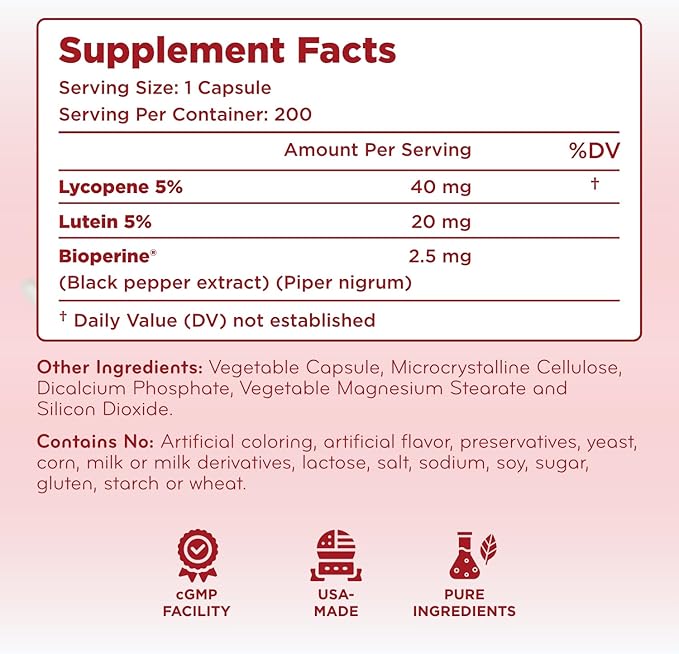 Lutein &amp Lycopene Carotenoids Supplement - High Absorption Lutein and Lycopene Supplements for Men &amp Women for Antioxidant Skin and Eye Health Support - Formulated in American cGMP Lab (200 Ca