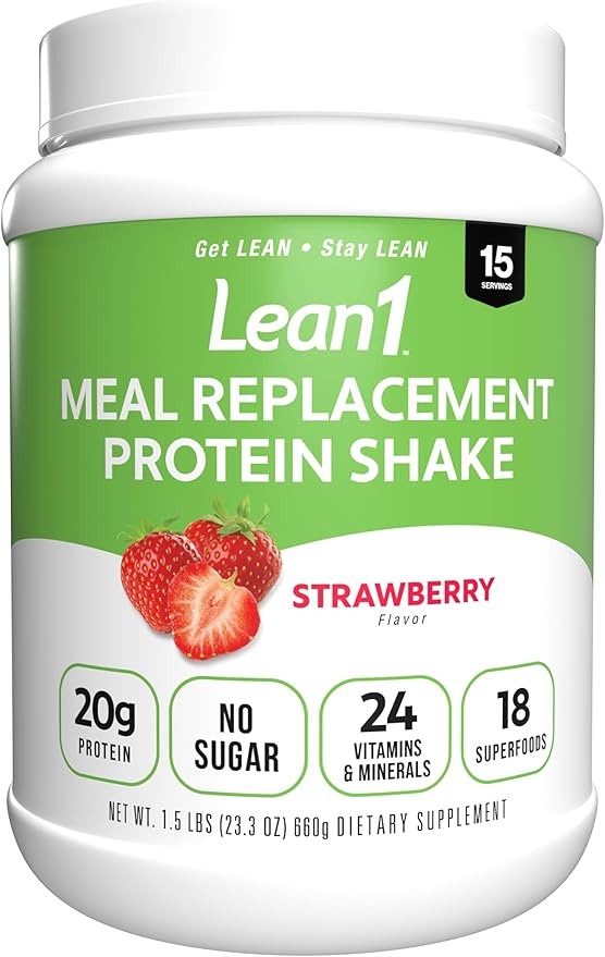 Lean1 Meal Replacement Protein Shake Strawberry Flavor 15 Serving Tub