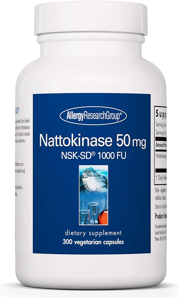 Allergy Research Group ARG Nattokinase 50 mg - Supplement to Support Healthy Circulation - Delivers 50 mg Nattokinase NSK-SD from Fermented Soybeans per Serving - 150 Servings - 300 Capsules
