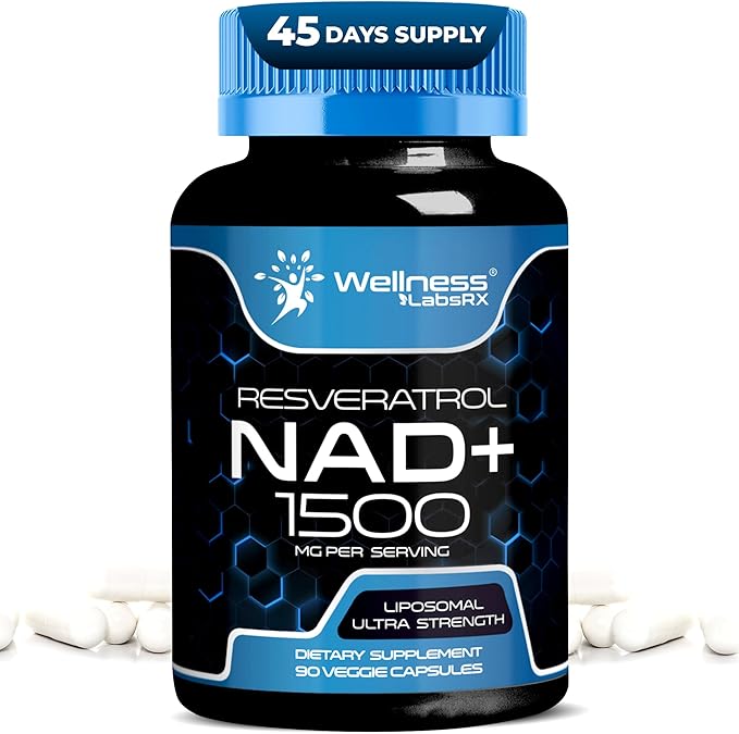 WELLNESS LABSRX Liposomal NAD Supplement 1500mg - USA Made NAD Resveratrol Supplement for Women and Men NAD+ Support Cellular Health Energy &amp Anti Aging - 90 Count