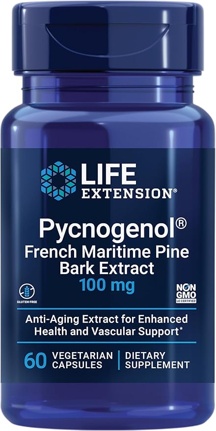 Life Extension Pycnogenol – French Maritime Pine Bark Extract – Scientifically Studied Healthy Aging &amp Vascular Health Supplement – Non-GMO Gluten-Free Vegetarian – 60 Capsules