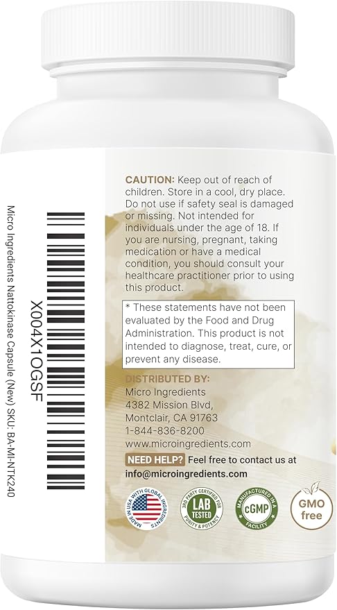 Micro Ingredients Nattokinase 10000 FU Per Serving (Natural Natto Extract) 240 Vegetarian Capsules | with CoQ10 Turmeric Aged Garlic &amp Pine Bark Extract | Non-GMO Lab Tested cGMP Manufacture