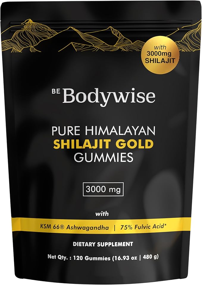 Be Bodywise Pure Himalayan Shilajit Gummies Gold I No Added Sugar I Ashwagandha Gokshura| Fulvic Acid &amp 85+ Trace Minerals I for Men Women I Non-GMO I 100% Natural &amp Organic I 120 Gummy I Po