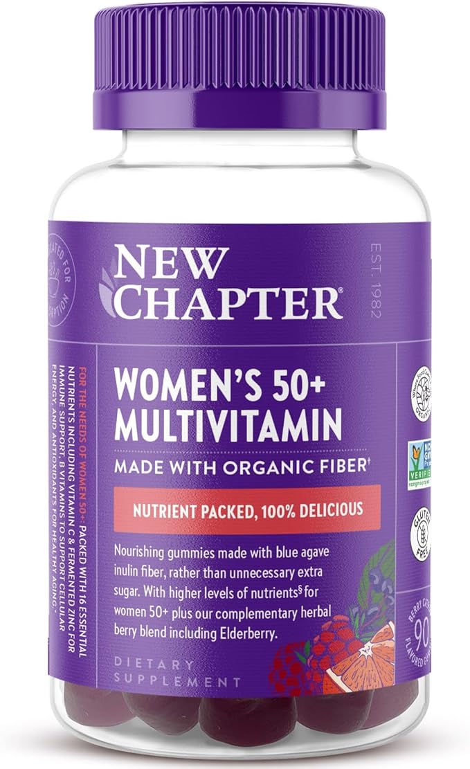 New Chapter Women’s 50+ Multivitamin Gummies – 52% Less Sugar Women’s Healthy Aging Gummy Vitamins with Vitamin C B Vitamins &amp Zinc Non-GMO Gluten Free Berry Citrus Flavored 90 ct