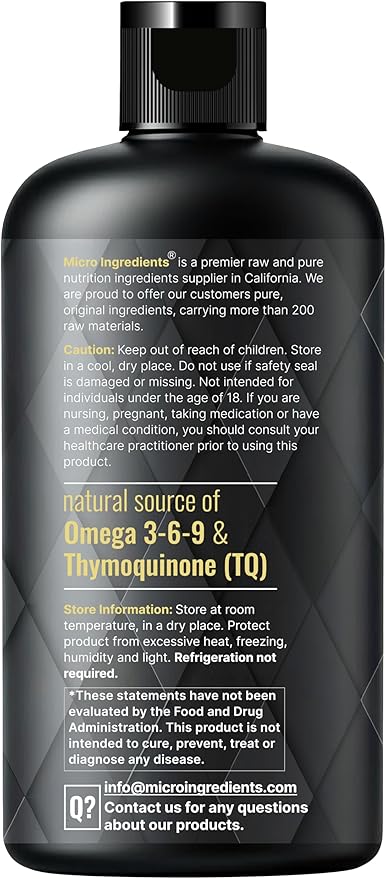 Micro Ingredients Black Seed Oil Organic Cold Pressed 16 fl oz | Rich in Thymoquinone &amp Omega 3 6 9 | Unrefined from Nigella Sativa Seeds | Immune Hair &amp Skin Support* | Non-GMO - 3 Months S