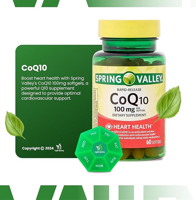 Rapid-Release CoQ10 100 mg 60 Softgels with Bundle Exclusive Vitamins &amp Minerals - A to Z - Better Ligth&ampSpring Guide + Weekly Pill Organizer (3 Items)