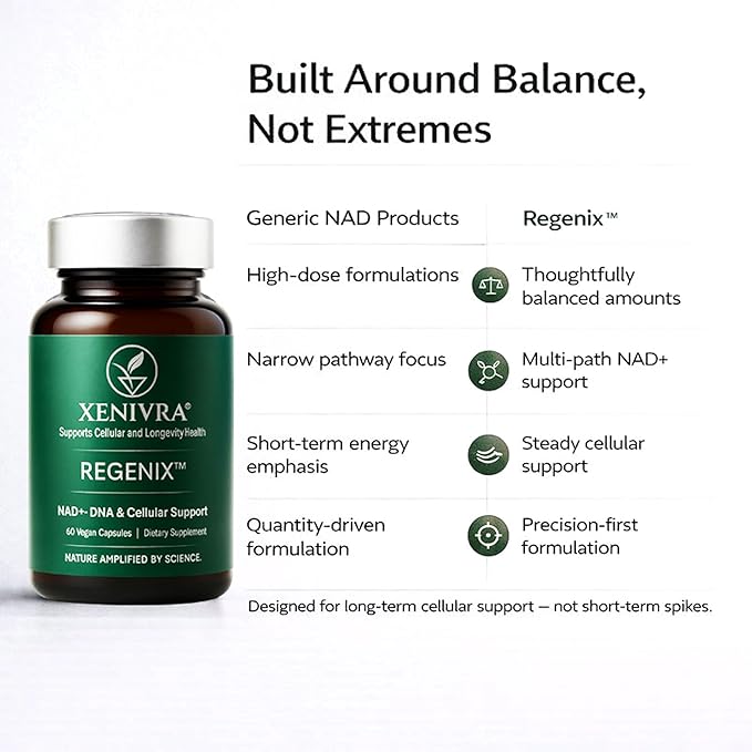Xenivra Regenix™ NAD+ Supplement | NAD Booster with Nicotinamide Riboside (NR) | Cellular Energy &amp Healthy Aging | Resveratrol &amp CoQ10 | 60 Vegan Capsules