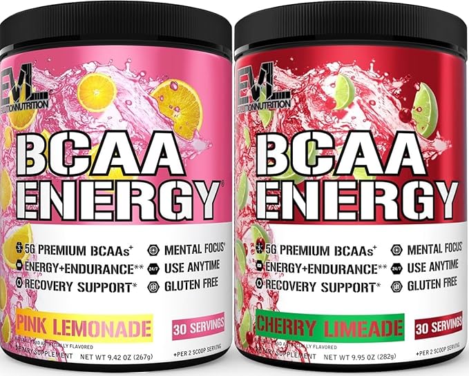 Evlution Replenishing BCAAs Amino Acids Powder for Pre &amp Post Workout (Pink Lemonade and Cherry Lime 30 Servings Each)