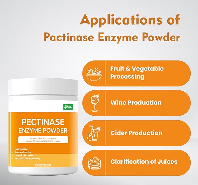 Pectinase Enzyme Powder |Premium Enzyme for Fruit Processing | Pectin-Breaking Enzyme for Juice Clarification &amp Yield Improvement | 125gm