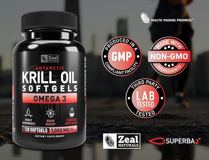 Antarctic Krill Oil 1000mg (120 Softgels) Omega 3 Fish Oil Supplement with EPA DHA &amp Astaxanthin - for Joint Brain and Heart Support for Men and Women