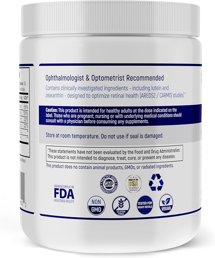 Navan AREDS 2 Powder - for Those Who Can't Consume Tablets or Softgels - Eye Vitamins &amp Minerals Antioxidant Supplement by Clinical Experts - Lutein Zeaxanthin &amp Zinc - Kosher Style 30 Servi