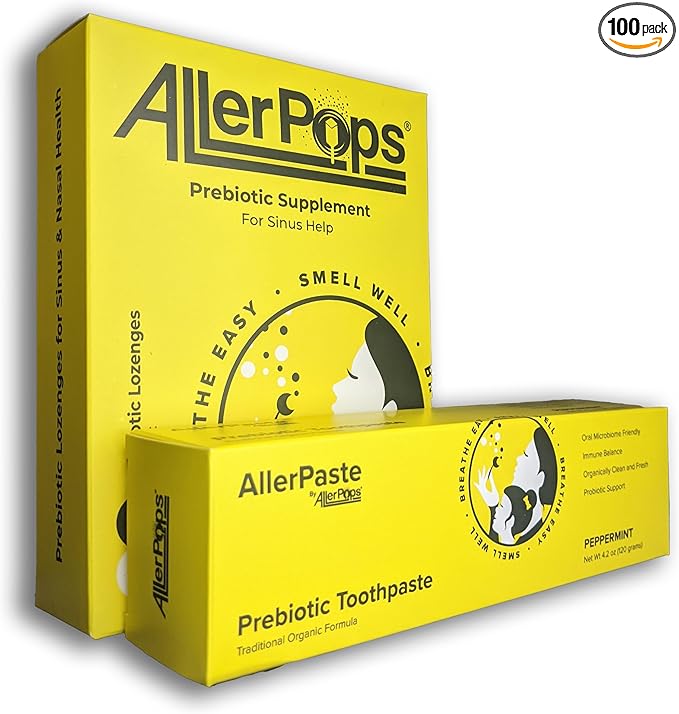 AllerPops Starter Kit: Perfect Combination for Quick Relief and Sustained Satisfaction - 12 Gummy Lozenges and AllerPaste Prebiotic Toothpaste - Long-Lasting Nasal/Sinus Health