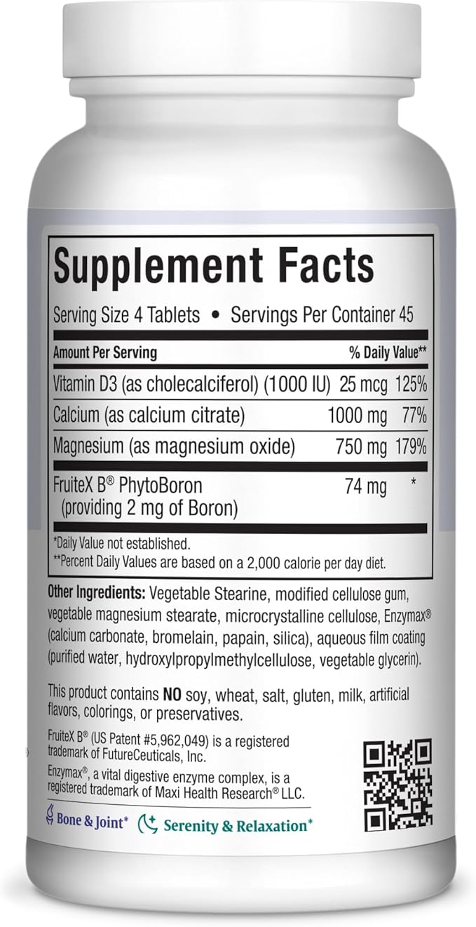 Maxi Health Calcium 1000 mg with Vitamin D3 (400 IU) and Magnesium (750 mg) - Cal Max Dietary Supplement for Bone Teeth and Joint Support - for Men and Women - 180 Tablets