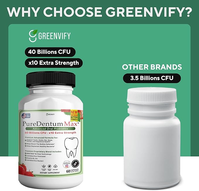 PureDentum for Gums and Teeth Health &amp Fresh Breath - 40 Billion CFU Advanced Oral Probiotics for Mouth Bad Breath Capsule Supplement - 3 Pack