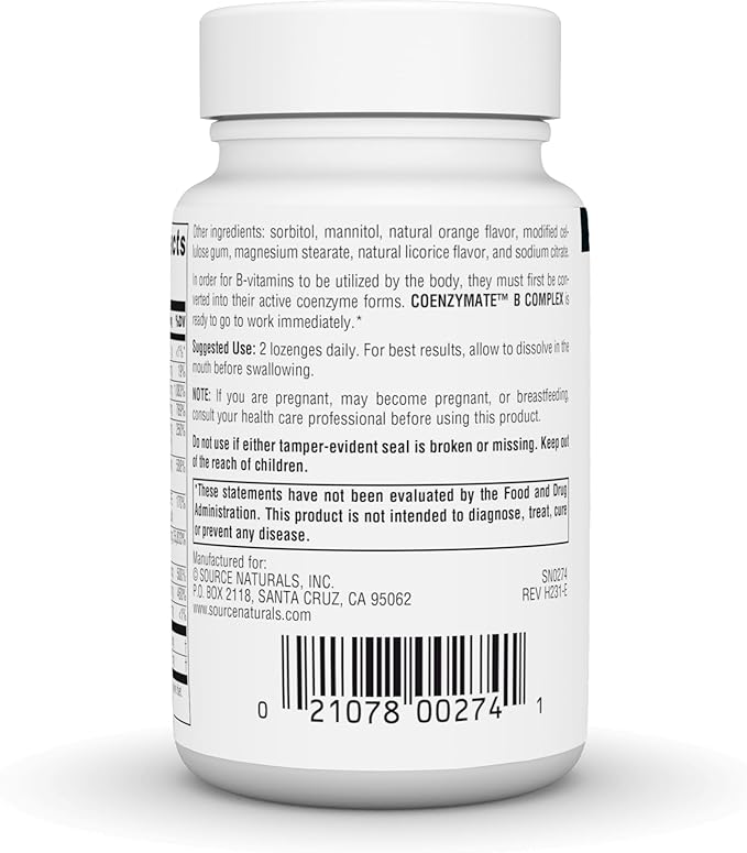 Source Naturals Coenzymate B Complex - Orange Flavor that Melts in Mouth - B Vitamins - 30 Lozenges