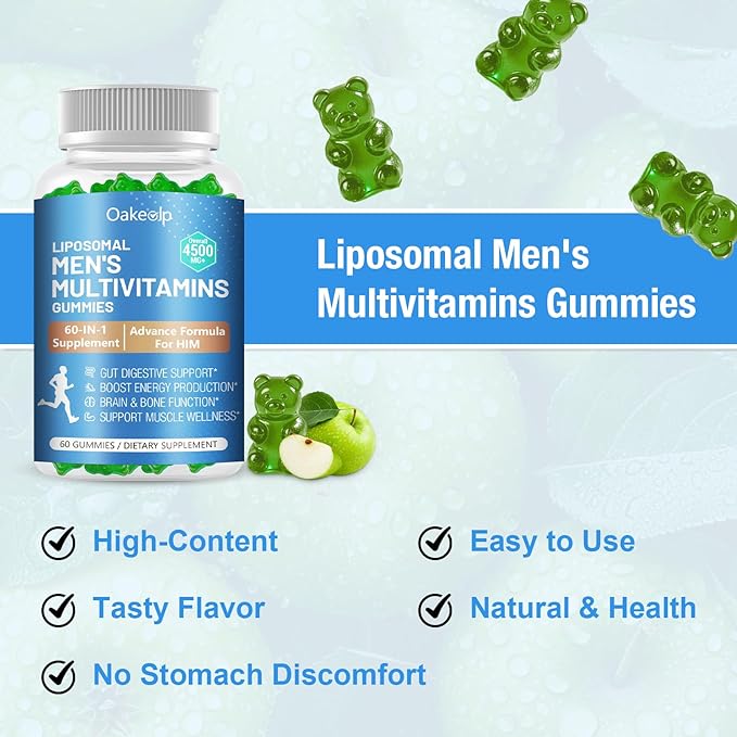 2 Pack 60-IN-1 Liposomal Methylated Multivitamin Gummy for Men Overall 4500MG+Vitamin A C D3 K E B Complex ProbioticsOmega 3CoQ10Zinc120+ Nutrientsfor ImmuneHeart and Digestive Wellness