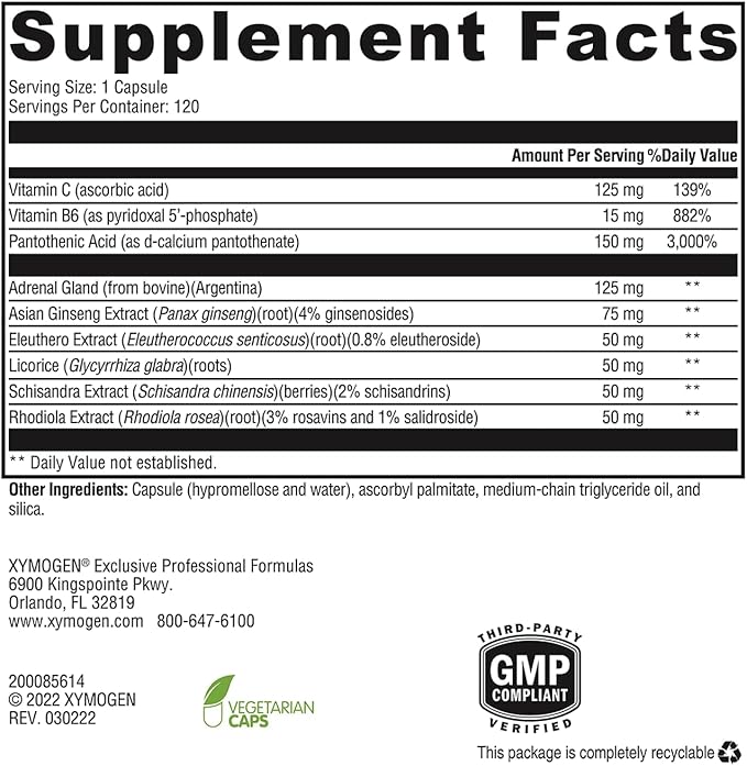 XYMOGEN Adrenaliv - Adrenal Support Supplement* - Stress Response Energy &amp Stamina Support* - Non-GMO Gluten-Free Dairy Free - 120 Capsules