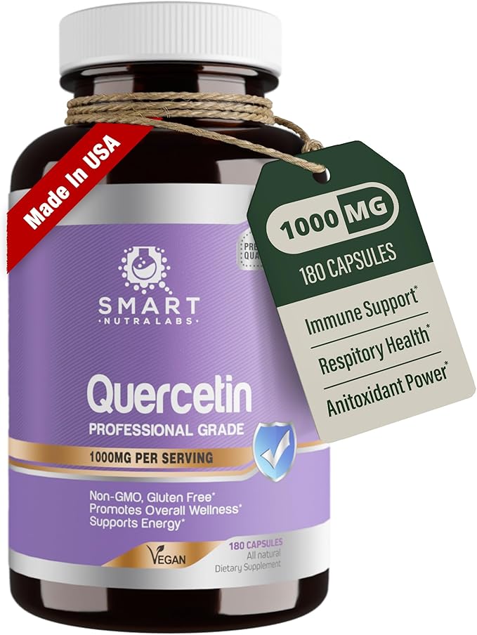 Smart Nutra Labs Quercetin 1000mg- 180 Vegan Capsules 100% Pure Quercetin Supplement- Non-GMO Gluten Free Third Party Tested
