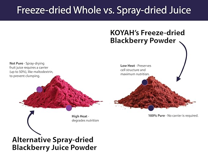 KOYAH - Organic BlackBerry Powder: 30 Servings (1 Scoop = 1/4 Cup Fresh): Freeze-Dried Whole-Berry Powder Raw