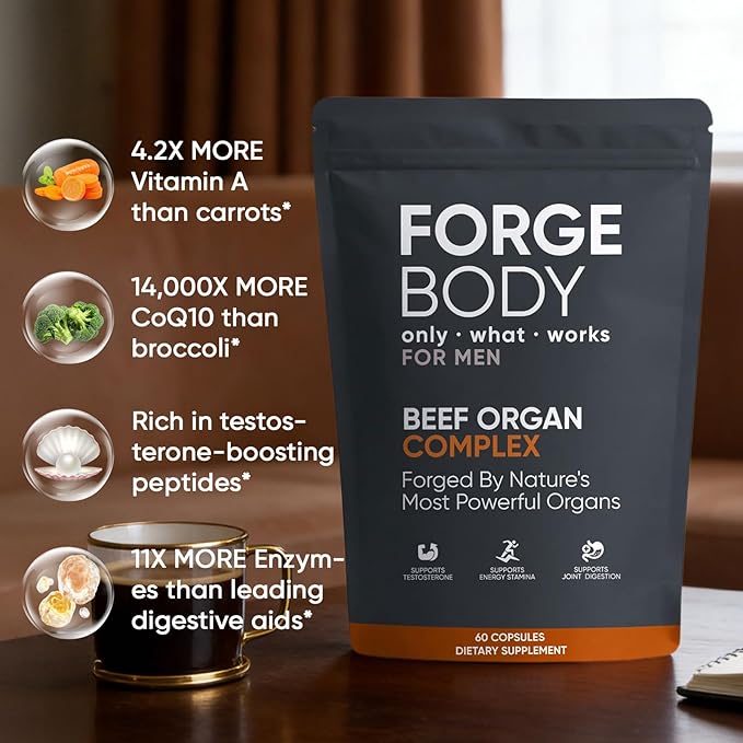 Forgebody Beef Organ Complex Capsules Grass Fed &amp Pasture Raised - Total Body Wellness &amp Performance Immune Support Gluten-Free Non-GMO 60 Count (1)
